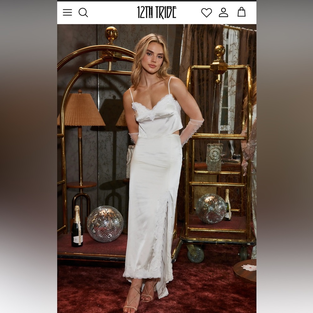 12th Tribe Lainey White Satin Skirt and Top NWT